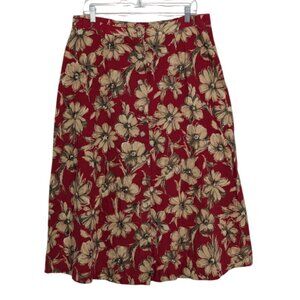 Ali Miles Floral Midi Skirt Womens Petite Size 16 Red Linen Cotton Button Front